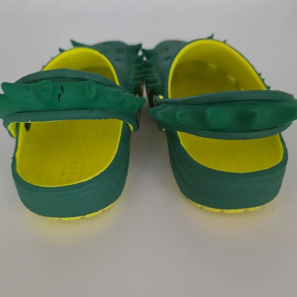 CROCS Kid's Size 9 Green Yellow Classic Spikes Clogs Spike Stud Detailing